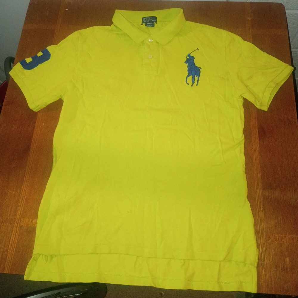 Polo Ralph Lauren Big Pony Boys XL Neon Yellow Mesh Polo Shirt Mens Small S 🏇 ⚡
